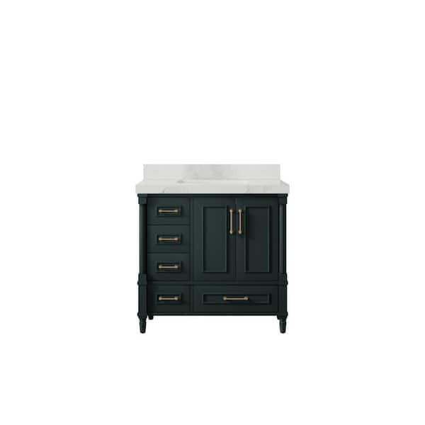 Willow Collections Hudson 36 in. W x 22 in. D x 36 in. H Single Sink Bath Vanity Center in Dark Green with 2 in. Calacatta Nuvo Top