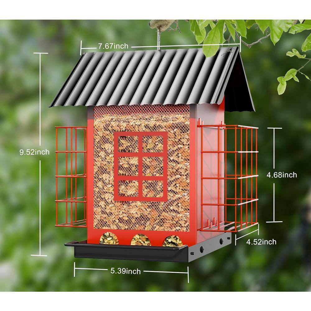 Green Metal Hanging Bird Feeder with Double Suet Cage
