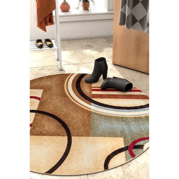 Barclay Arcs and Shapes Ivory 5 ft. Modern Geometric Round Area Rug