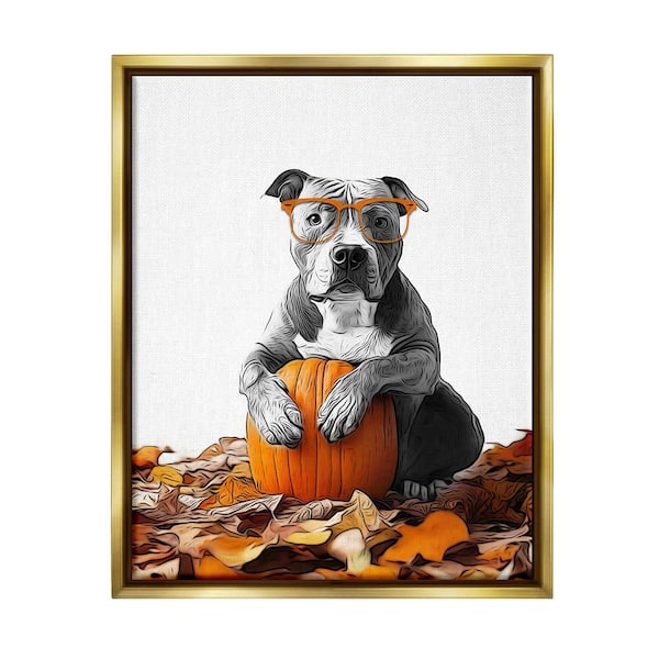 Stupell Industries Pit Bull Autumn Leaves by Annalisa Latella 1 Piece Floater Frame Graphic Print Animal Poster Art Print 31 in. x 25 in.