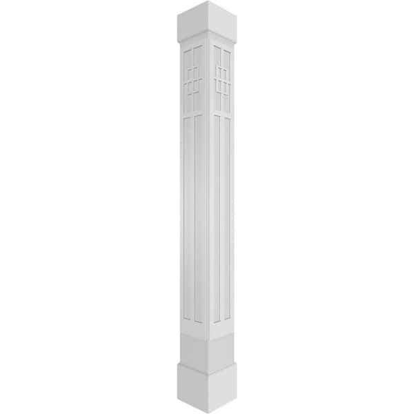 Ekena Millwork 9-5/8 in. x 10 ft. Square Non-Tapered San Antonio Mission Style Fretwork PVC Column Wrap Kit w/Standard Capital and Base
