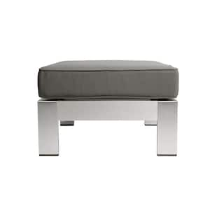 Cape Coral Silver Aluminum Outdoor Patio Ottoman with Khaki Cushion