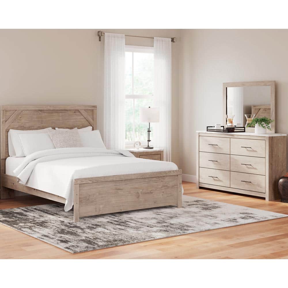 Light Brown and White Faux Marble Top 2-Drawer Nightstand