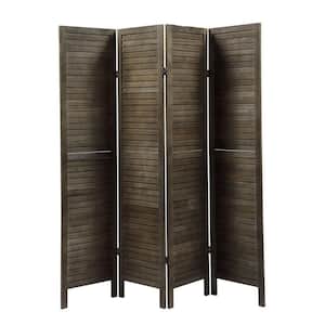 Brown Sycamore wood 4 Panel Screen Folding Louvered Room Divider