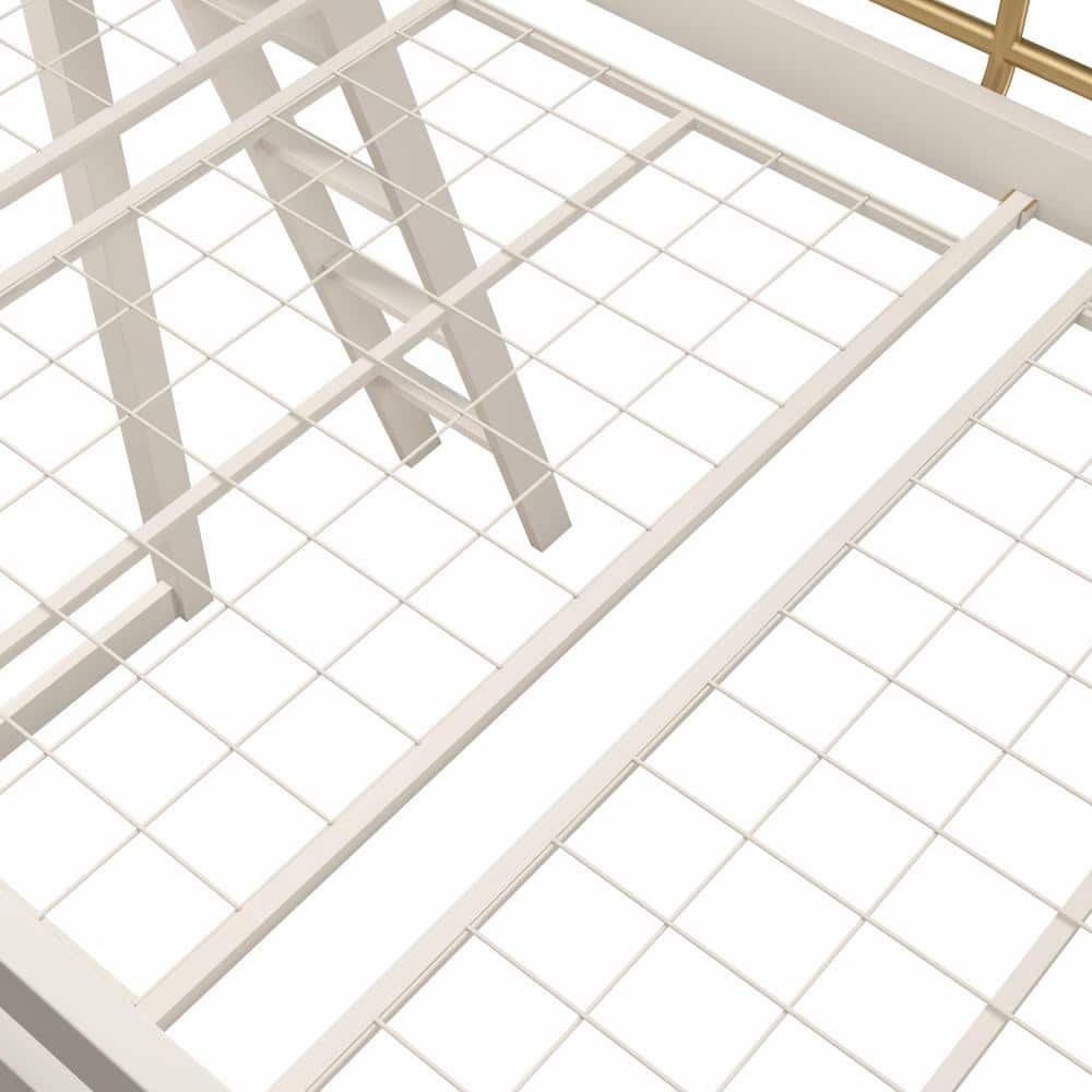 White and Gold Twin Metal Loft Bed with Headboard