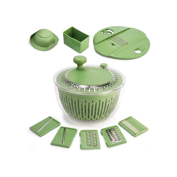 Salad Spinner with 5-Blade Vegetable Slicer Egg Yolk Separator Herb Lettuce Dryer for Efficient Food Washing 4.25 qt.