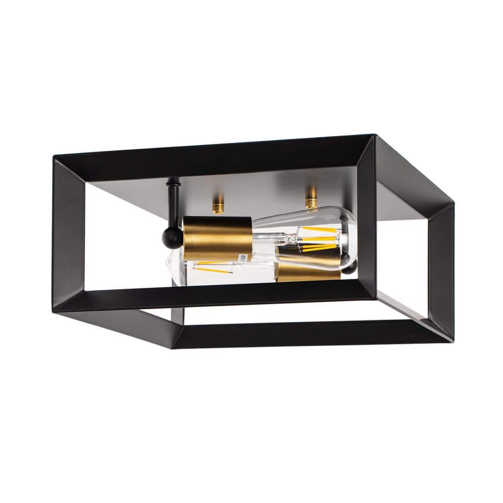 11.4 in. 2-Light Industrial Black Gold Square Flush Mount Ceiling Light with E26 Base Modern Metal Fixture for Hallway price history on PriceWatchPro