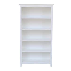 60 in. White Wood 5-shelf Standard Bookcase with Adjustable Shelves