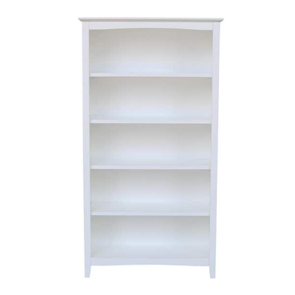 null 60 in. White Wood 5-shelf Standard Bookcase with Adjustable Shelves