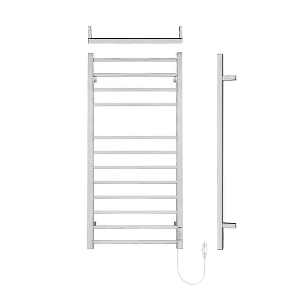 Unbranded High Quality Wall Mount 12-Bar Screw-In Plug-In & Hardwire Towel Warmer Rack in Silver for Efficient Heating