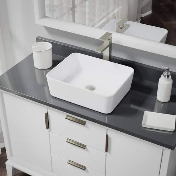 Rene Porcelain Vessel Sink in White with 7003 Faucet and Pop-Up Drain in Brushed Nickel