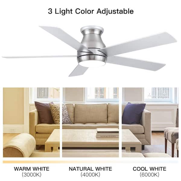 52 in. Low Profile Ceiling Fan in Brushed Nickel with Silver Blades, Silver