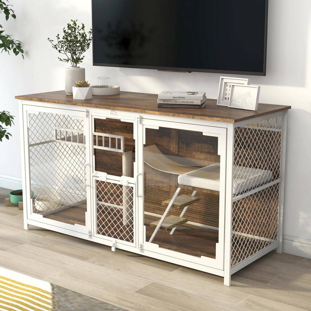 57.87 in. W x 23.62 in. D x 32.28 in. H Large Cat Cage Wooden Cat Catio Enc