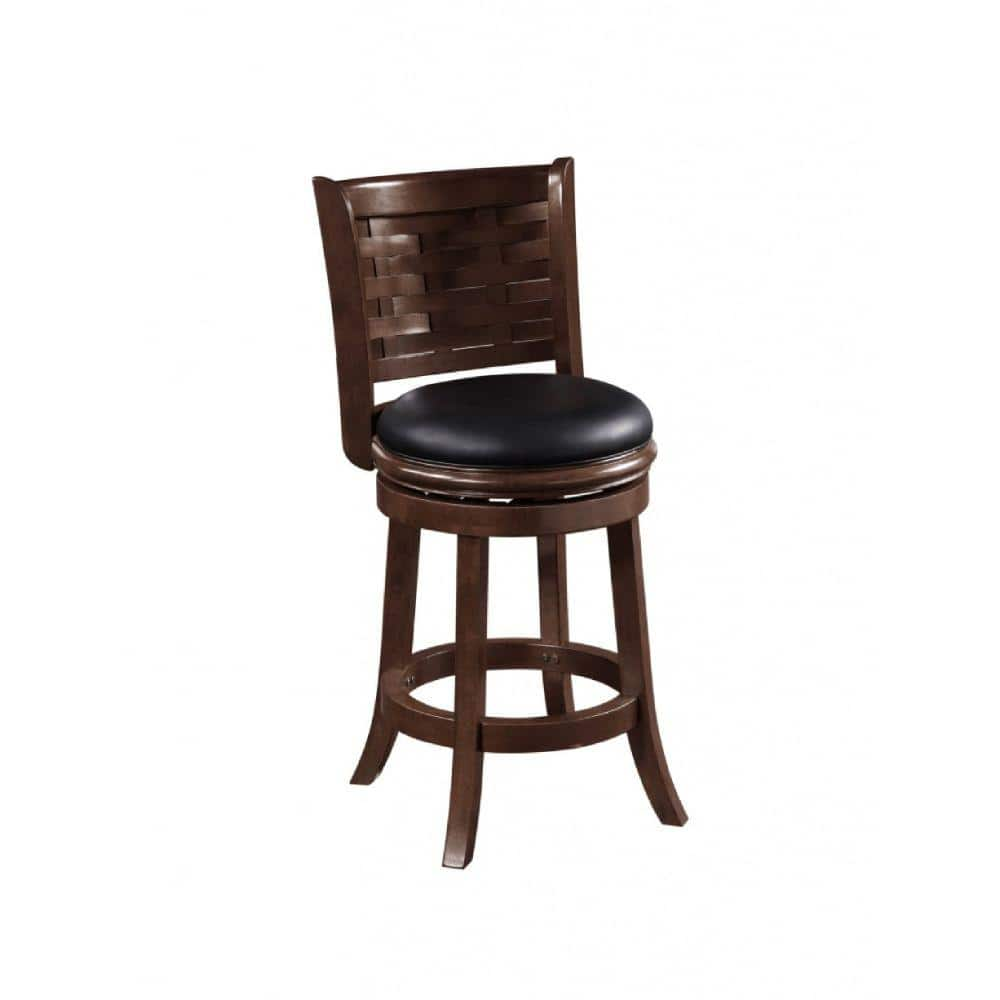 Benjara 37.5 In. Black Bonded Leather Solid Wood Counter Stool BM274335 ...