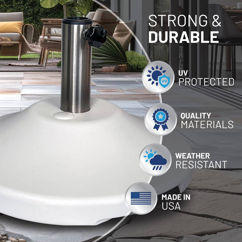 White Stainless Steel Fillable Patio Umbrella Base with Wheels