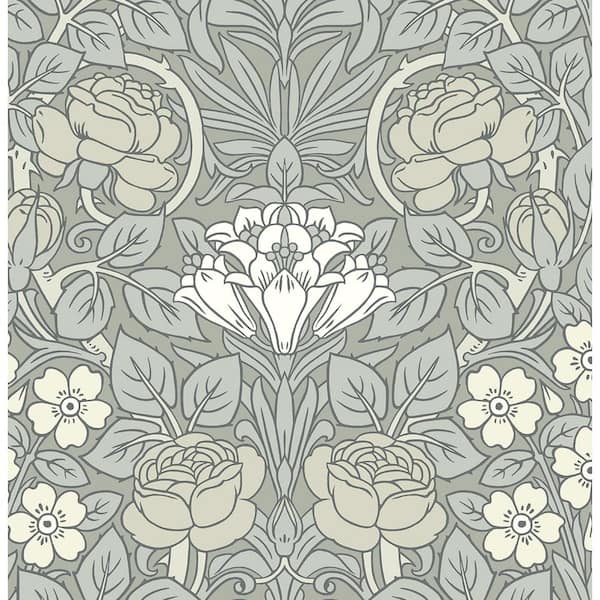 NextWall Alloy Grey Vintage Rose Vinyl Peel and Stick Wallpaper Roll (30.75 sq. ft.)