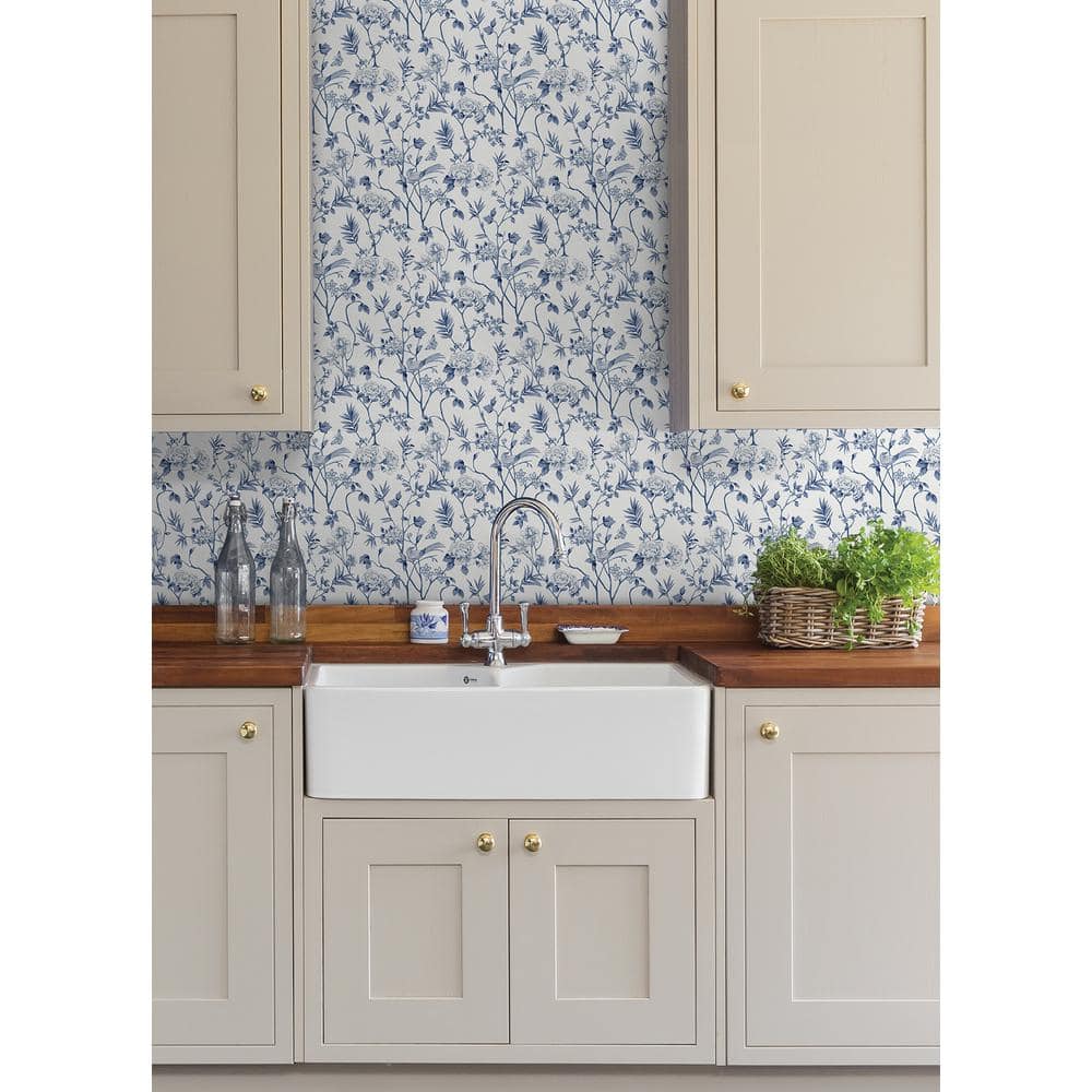 Indigo and White Chinoiserie Garden Peel and Stick Wallpaper