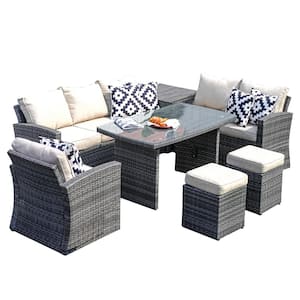 Penny 7-Piece Wicker Patio Conversation Set with Beige Cushions