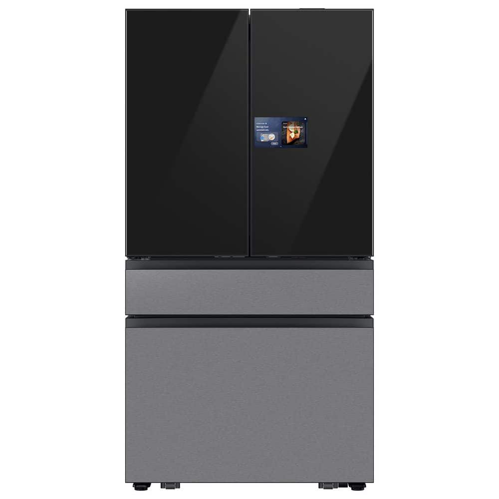 Bespoke 4-Door French Door Refrigerator (23 cu. ft. ) with AI Home in Charcoal Glass Top and Stainless Steel