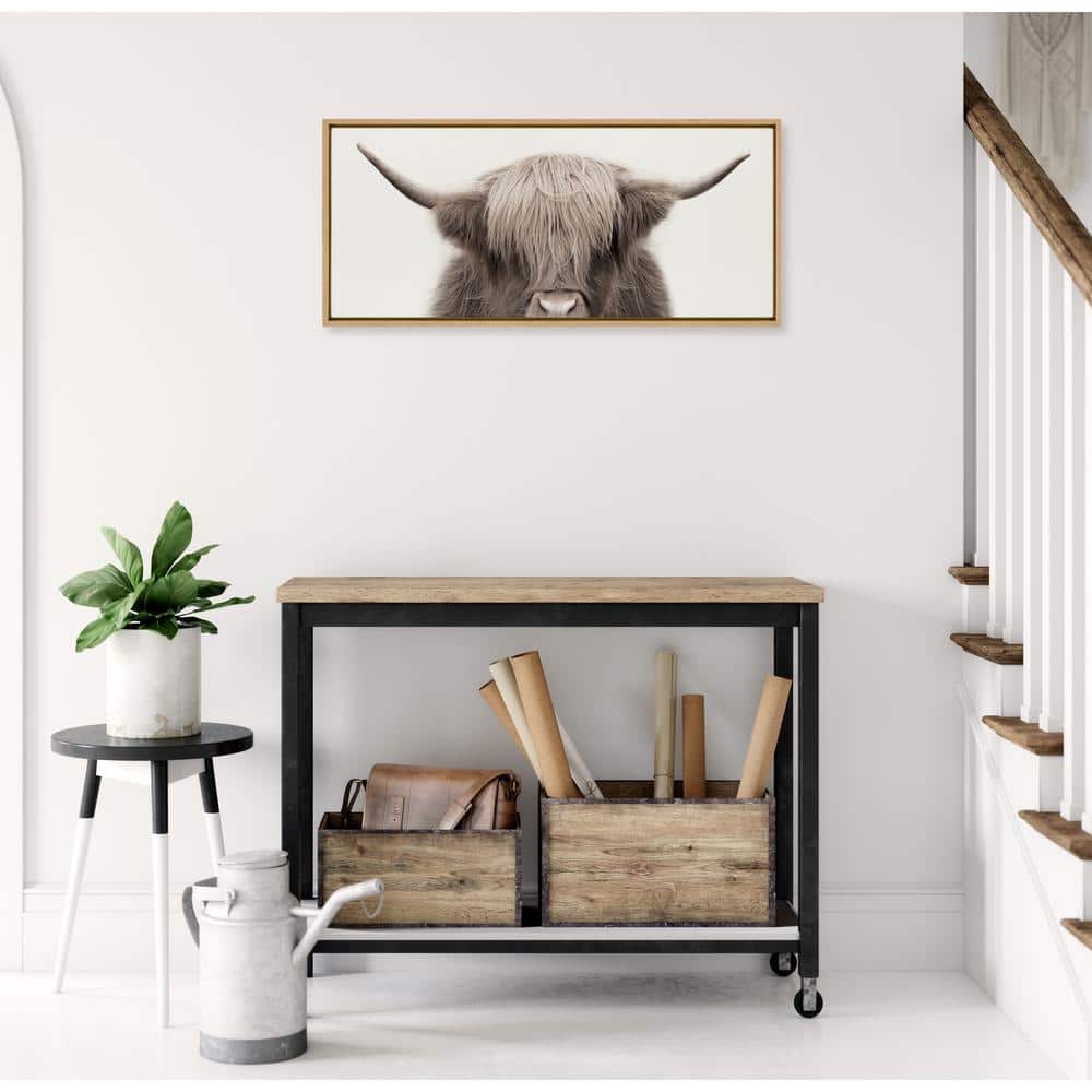 Large Highland Cow Print on Canvas with Natural Frame