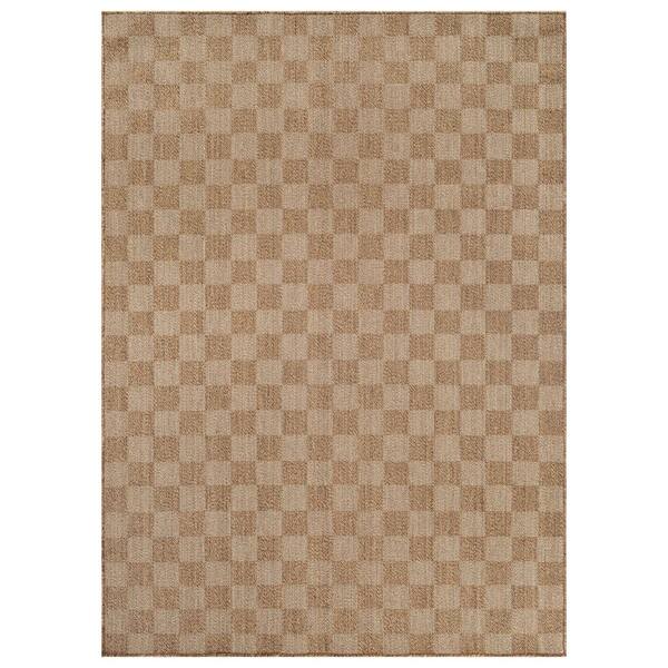 Checkered Sand/Natural Easy-Care Jute-Style Indoor/Outdoor Flat Woven 5 ft. x 7 ft. Sand Area Rug