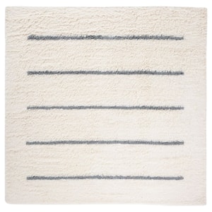 Kenya Ivory/Grey 7 ft. x 7 ft. Striped Solid Color Square Area Rug