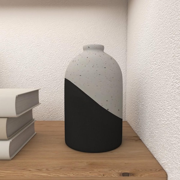 Litton Lane 10 in. Black Handmade Color Block Speckled Ceramic Decorative Vase