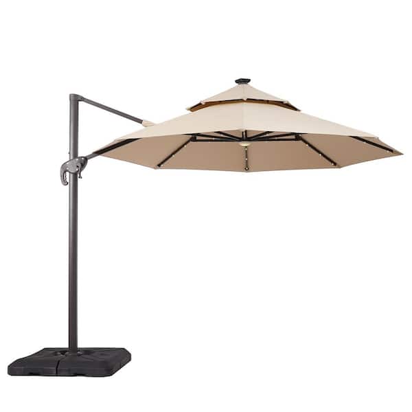 Brooks 10 ft. Steel Roma Cantilever Solar LED Tilt 360 Patio Umbrella In Beige
