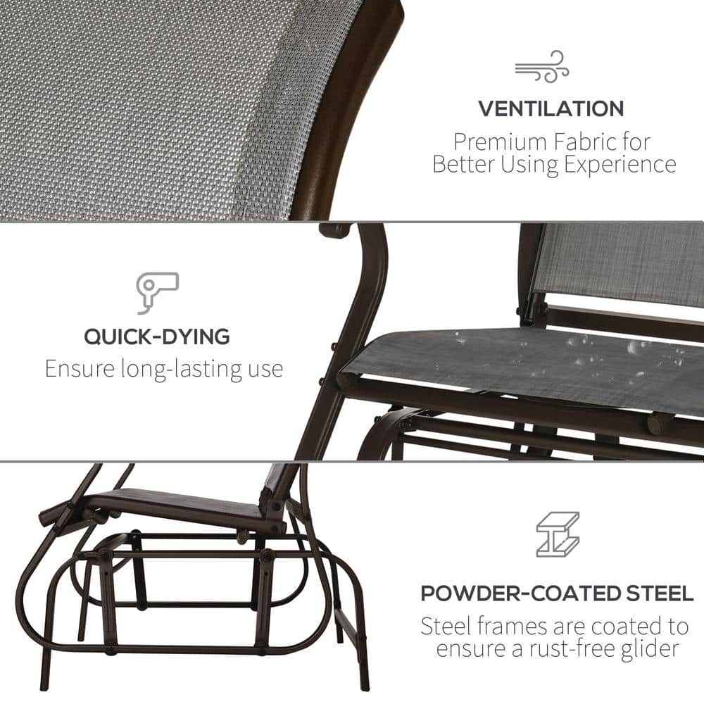 Gray Steel Outdoor Double Glider Bench with Mesh Seat
