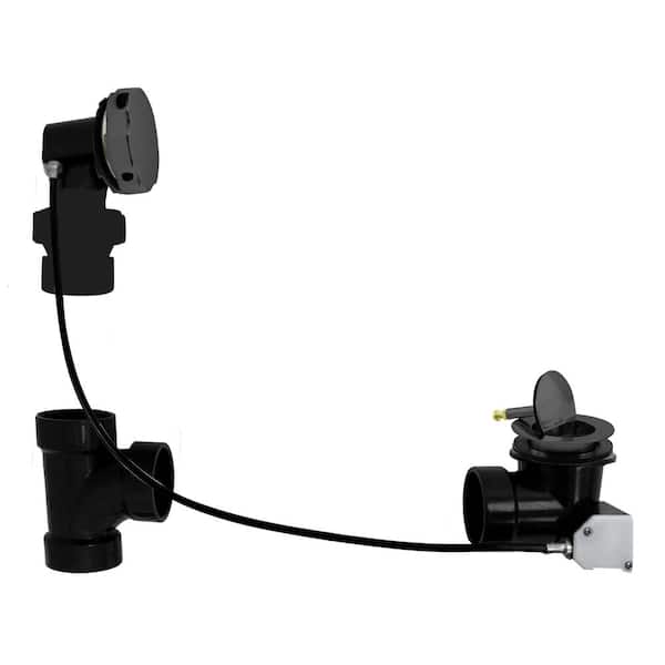 45 in. Cable Drive Bath Drain with Rotary Overflow and Ball Joint Elbow, Pop-Up Stopper - Sch. 40 ABS, Matte Black
