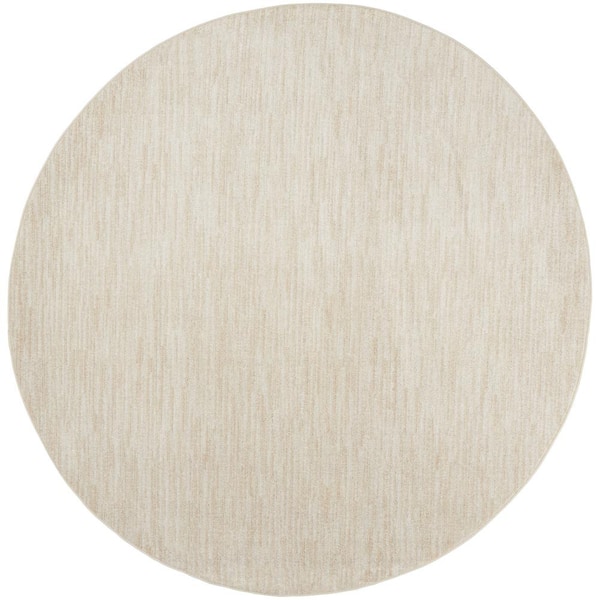 Essentials 8 ft. x 8 ft. Ivory Beige Round Solid Contemporary Indoor/Outdoor Patio Area Rug
