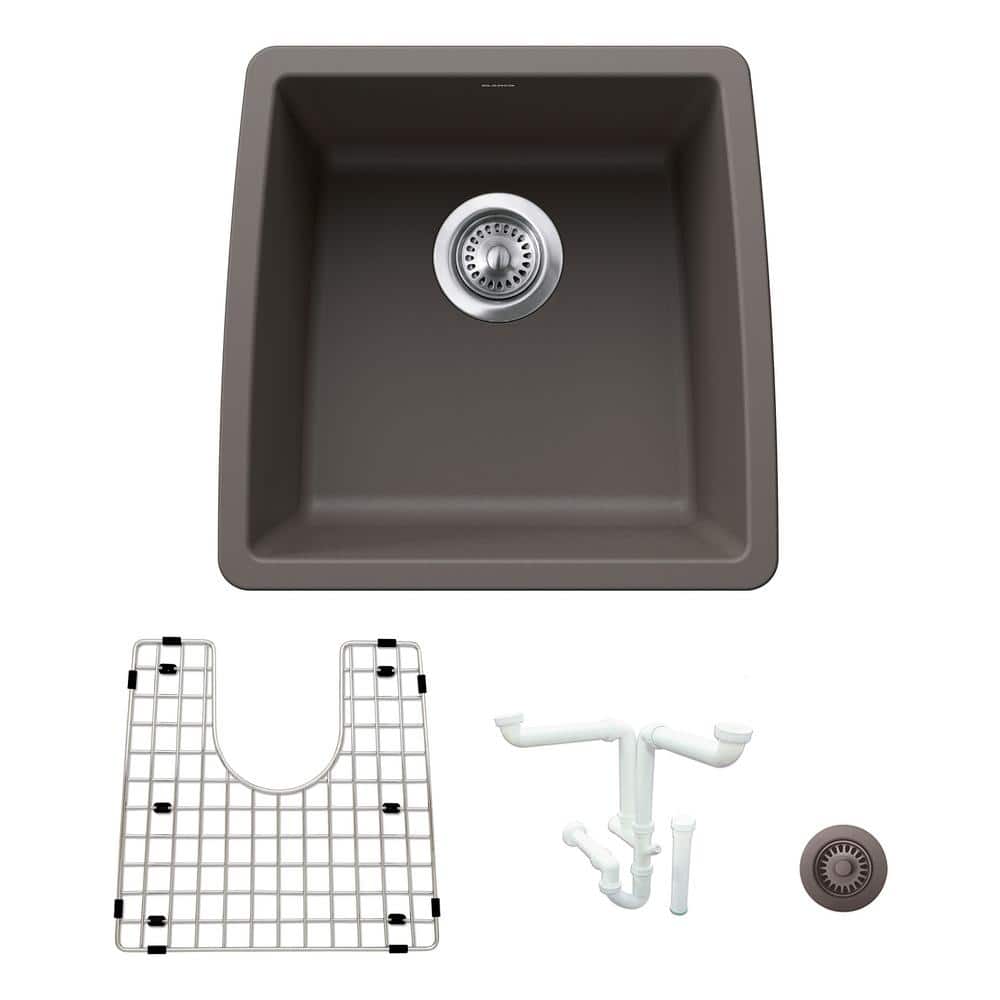 Performa Granite Composite 17.5 in. Undermount Bar Sink Kit in Volcano Gray