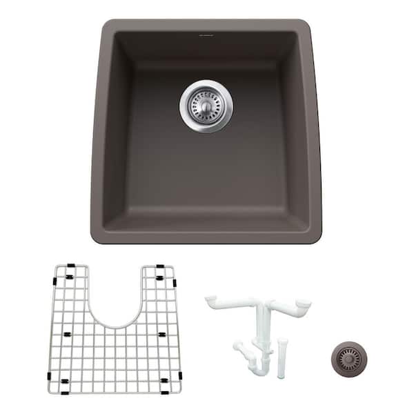 Blanco Performa Granite Composite 17.5 in. Undermount Bar Sink Kit in Volcano Gray with Accessories