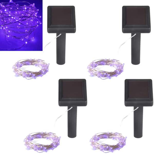 HunnyKome 20' Solar Outdoor 100Micro LED Bulb Purple Integrated LED String Light 
