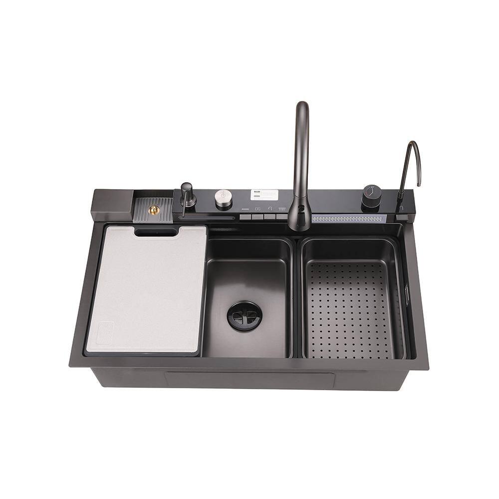 32 in. Drop-In t Single Bowl 18 Black Stainless Steel Workstation Kitchen Sink with Single Bowl, Faucet and Accessories