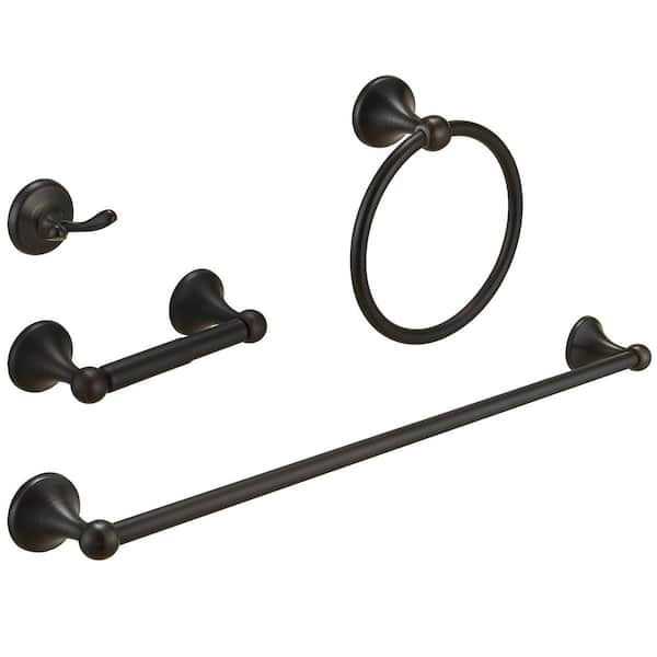 BWE 4-Piece Bath Hardware Set with Towel Bar/Rack, Towel/Robe Hook ...