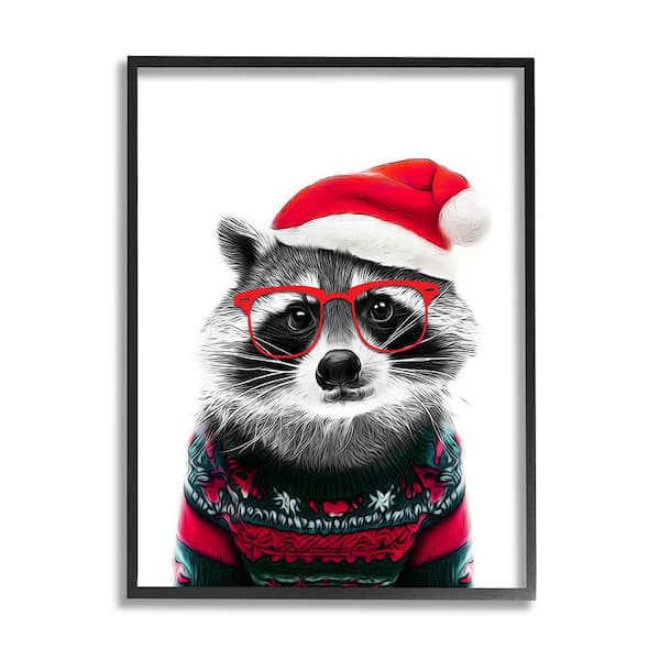 Stupell Industries Raccoon in Holiday Sweater by Annalisa Latella 1-Piece Framed Graphic Print Animal Poster Art Print 14 in. x 11 in.