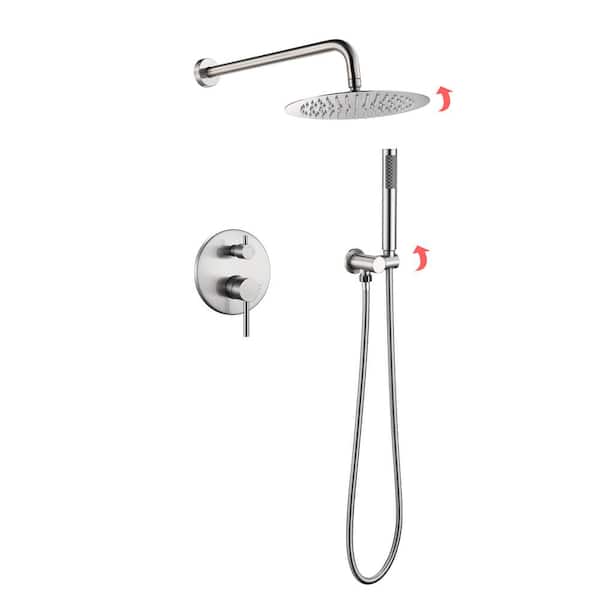 3-Spray Patterns with 1.5 GPM 10 in. Tub Wall Mount Dual Shower Heads in Brushed Nickel