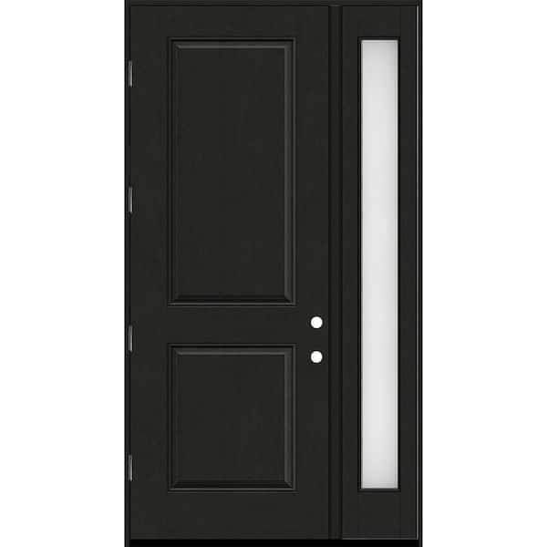 Regency 53 in. x 96 in. 2P Squaretop RHOS Onyx Stain Mahogany Fiberglass Prehung Front Door with Obscure 14in. SL 4-9/16