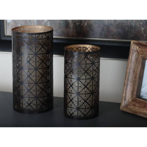 Litton Lane Dark Brown Metal Decorative Geometric Candle Lantern (Set of 3)