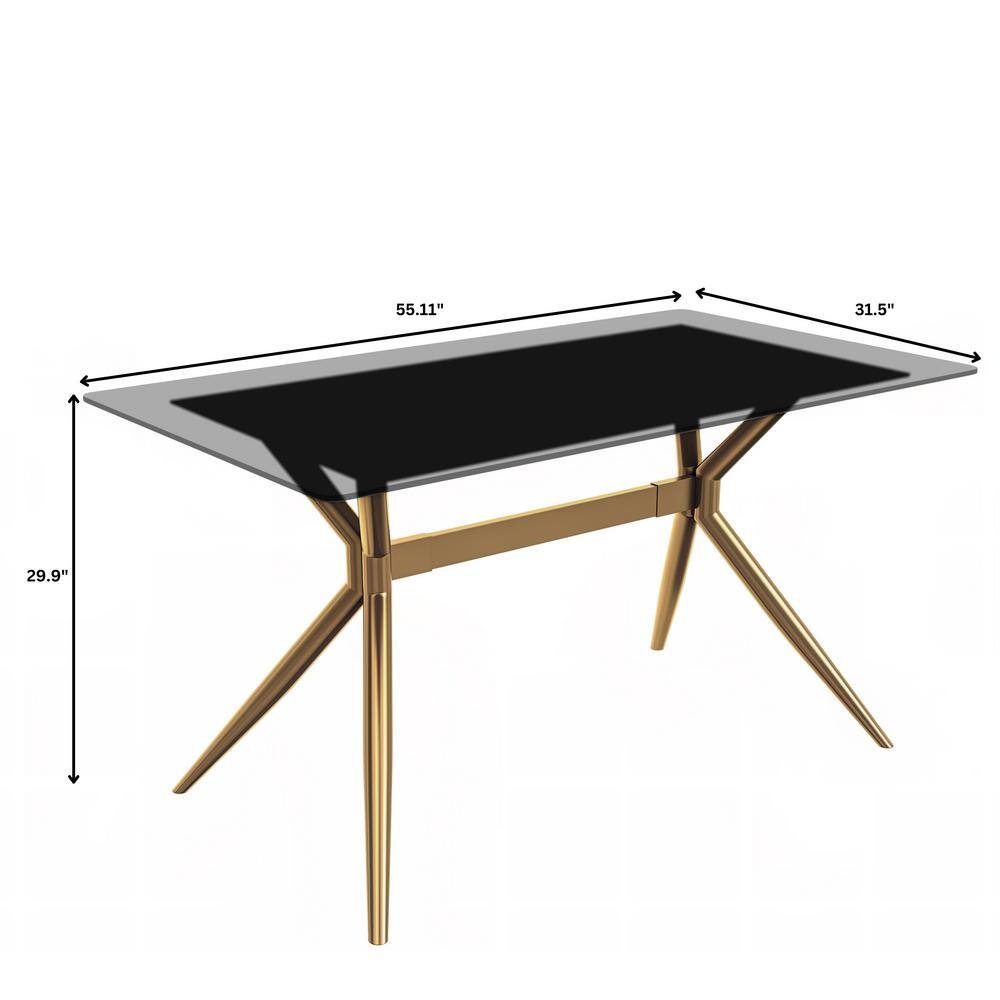 Modern 55" Clear Glass Dining Table with Gold Steel Base