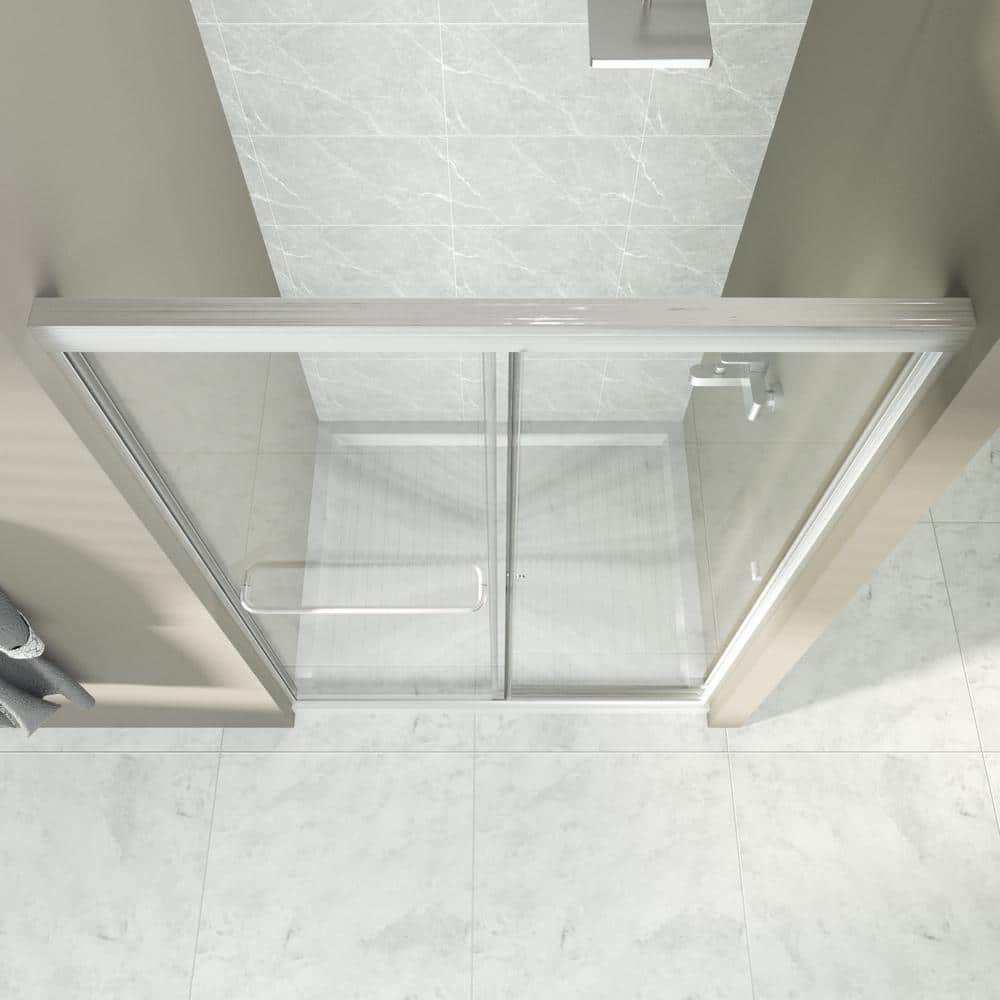 48" Brushed Nickel Framed Sliding Shower Door with Clear Glass