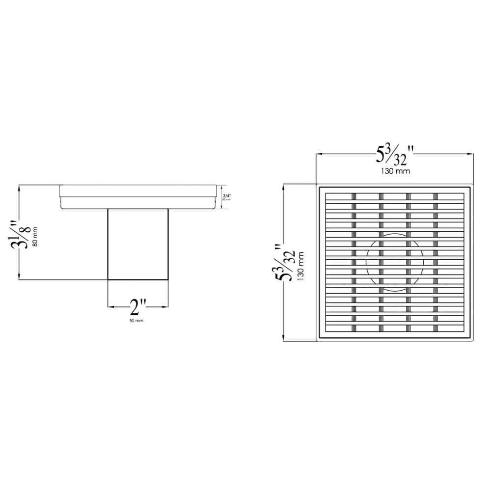 5.25'' Square Stainless Steel Shower Drain with Groove Lines