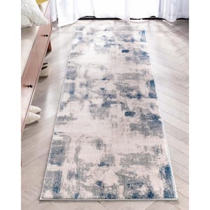 Barclay Kalia Modern Abstract Grey Blue 2 ft. 3 in. x 7 ft. 3 in. Runner Area Rug