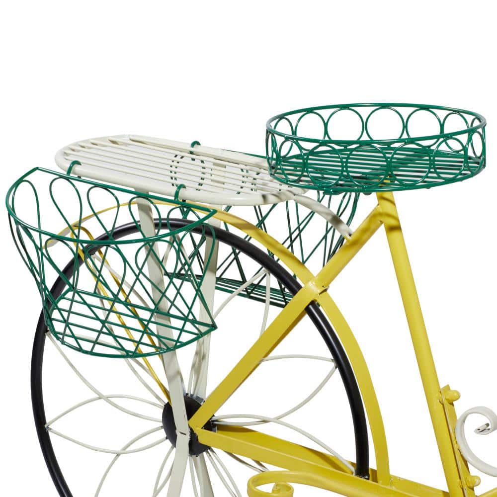 Yellow Iron Bicycle Plant Stand with Baskets and Saddle Bags