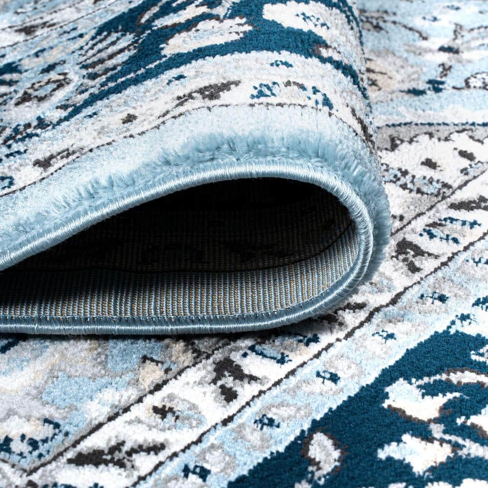Reversible Blue/Navy Synthetic Rectangular Area Rug