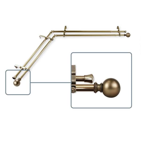 Unbranded 66 in. to 120 in. Adjustable 13/16 in. Corner Window Double Curtain Rod in Antique Brass with Stevie Finials