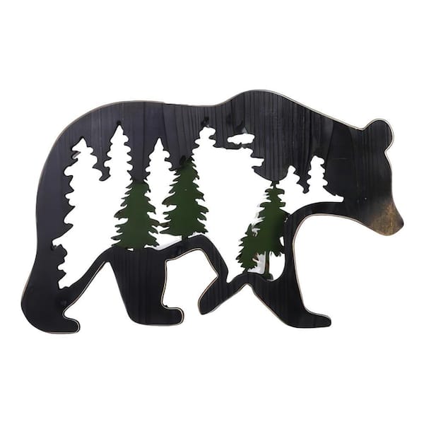 20 in. W Bear with Trees Wall Plaque Decoration