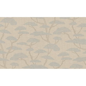 Fusion Collection Chinoiserie Tree Motif Beige/Blue Matte Finish Non-Pasted Vinyl on Non-Woven Wallpaper Roll
