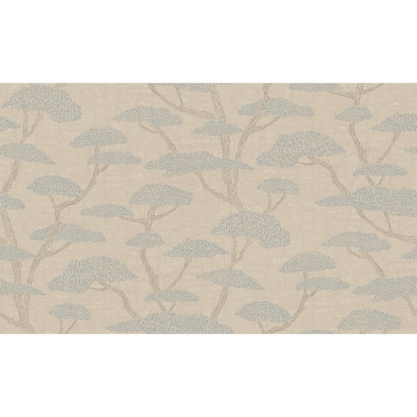 Unbranded Fusion Collection Chinoiserie Tree Motif Beige/Blue Matte Finish Non-Pasted Vinyl on Non-Woven Wallpaper Roll